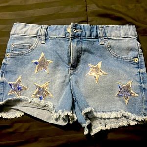 Justice denim and sequins star blue jean shorts